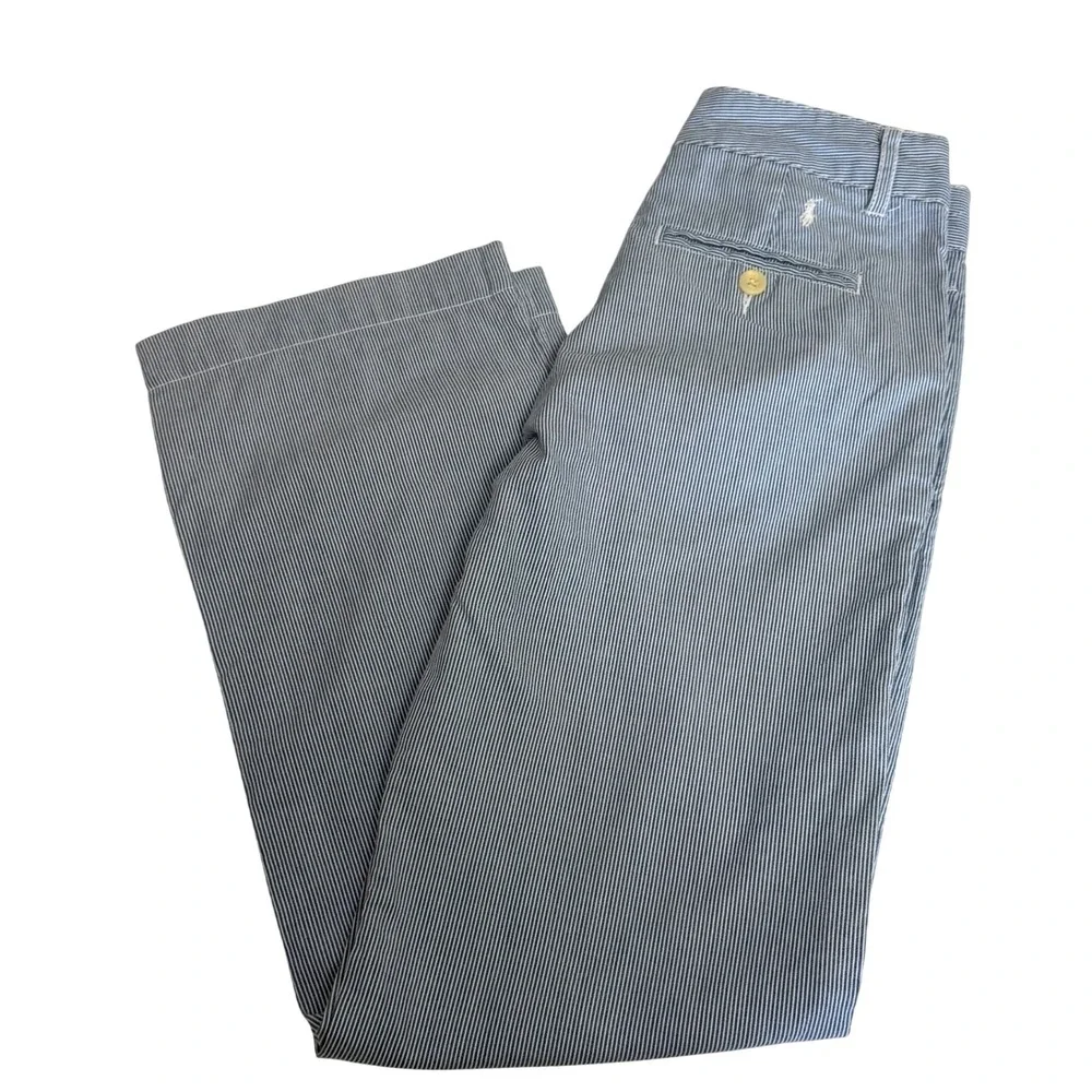 Polo Ralph Lauren Boys Blue White Seersucker Striped Chino Pants Size 10‎ Cotton